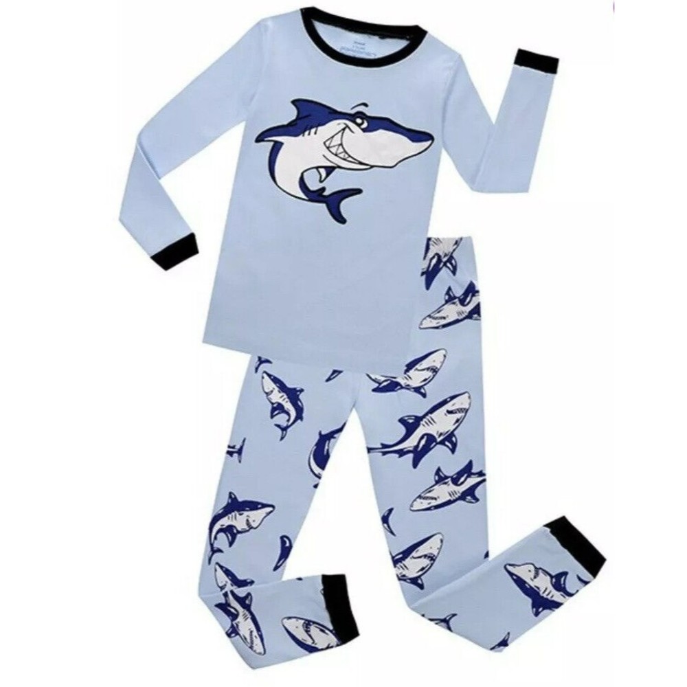 Elowel Boy Toddler Pajama Set Sharks, Blue, Cotton, Size 4 Years New Long Sleeve
